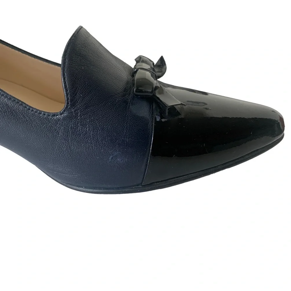 Ukies Women's Navy Blue Leather with Black Patent Leather Toe Paloma Heels